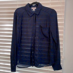 Button Down Leopard print Navy blouse